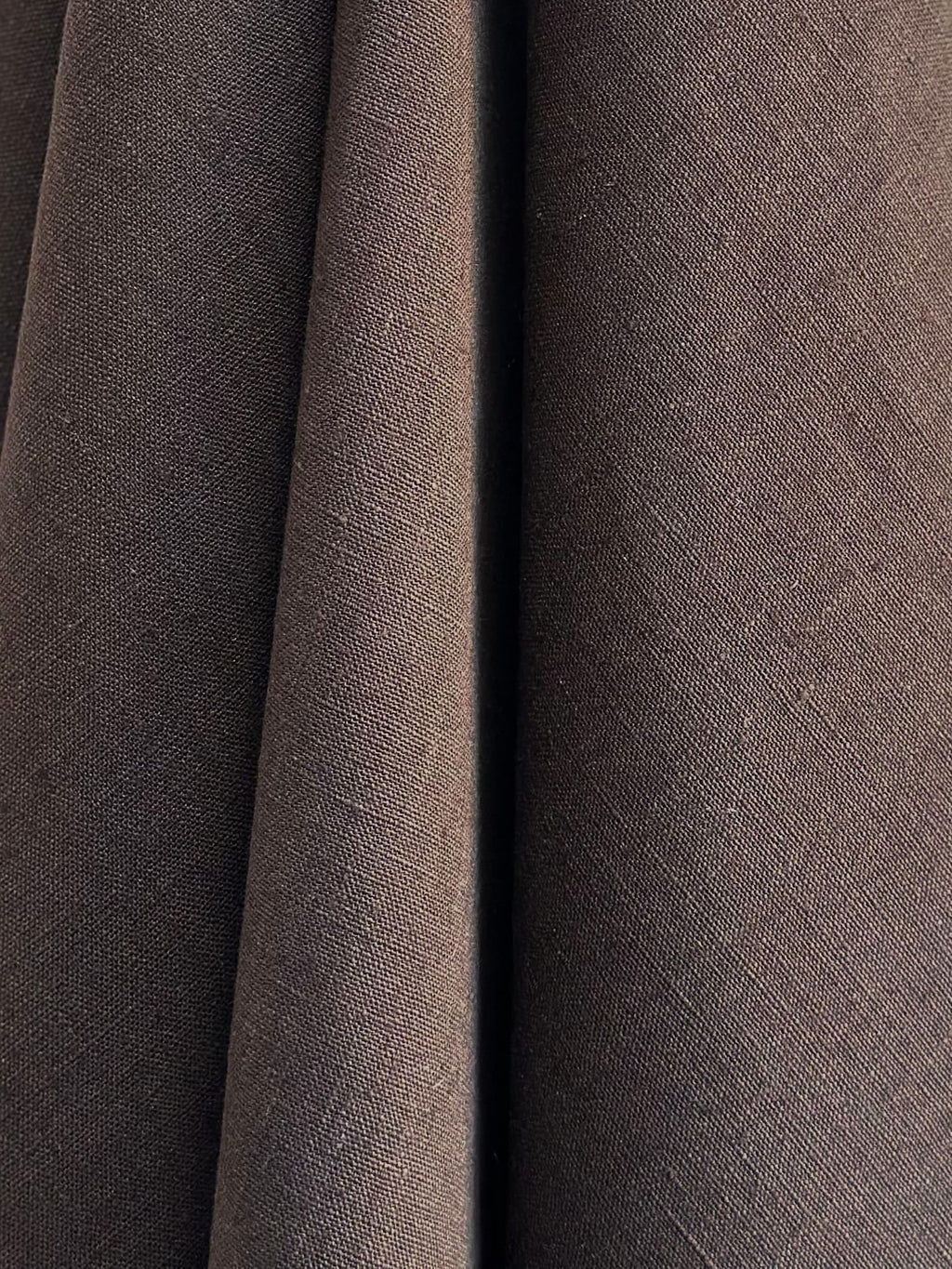Close-up of Dama Chocolate brown hemp fabric with texture