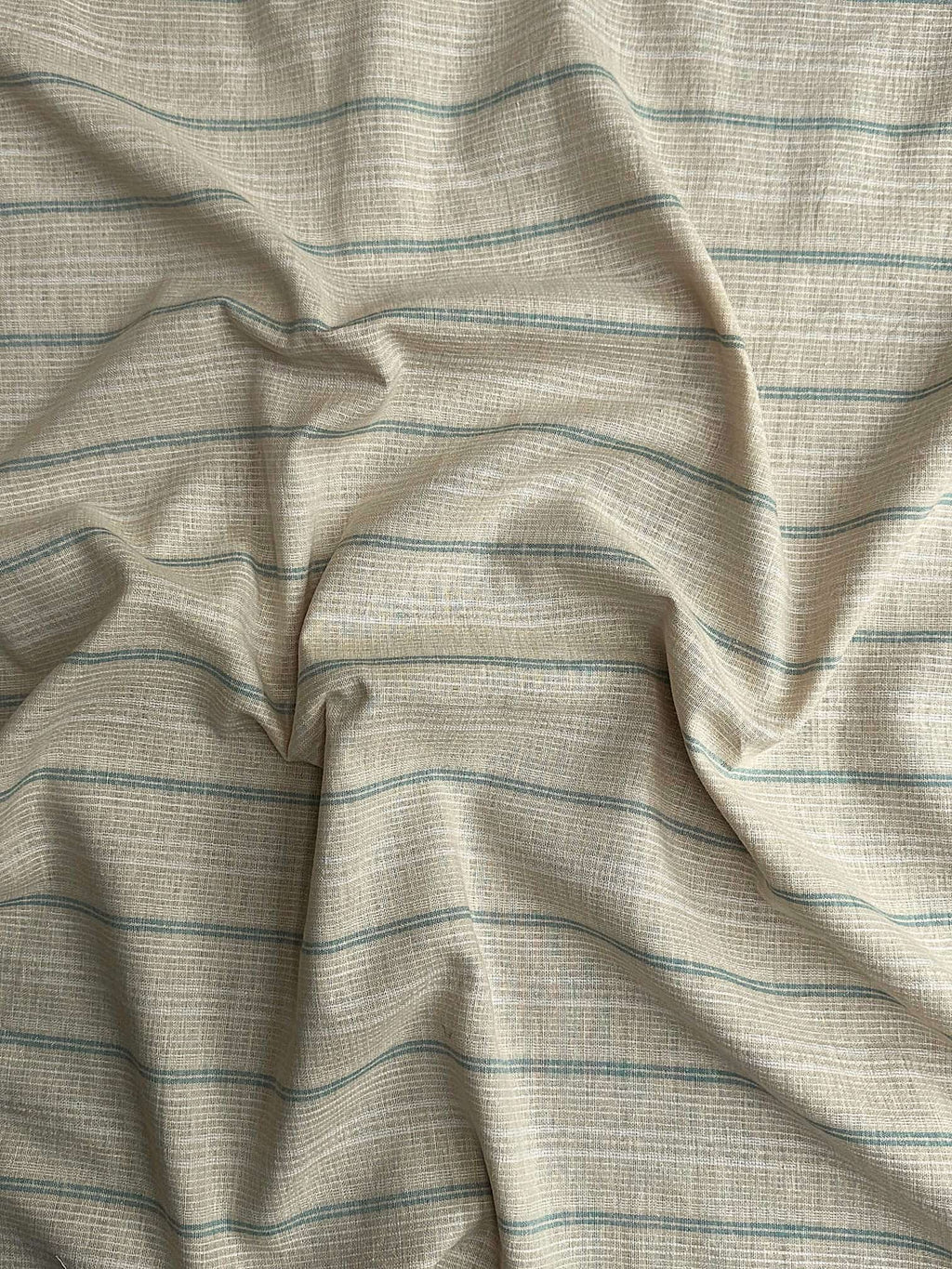 Textured hemp fabric Dune with blue stripes for interiors
