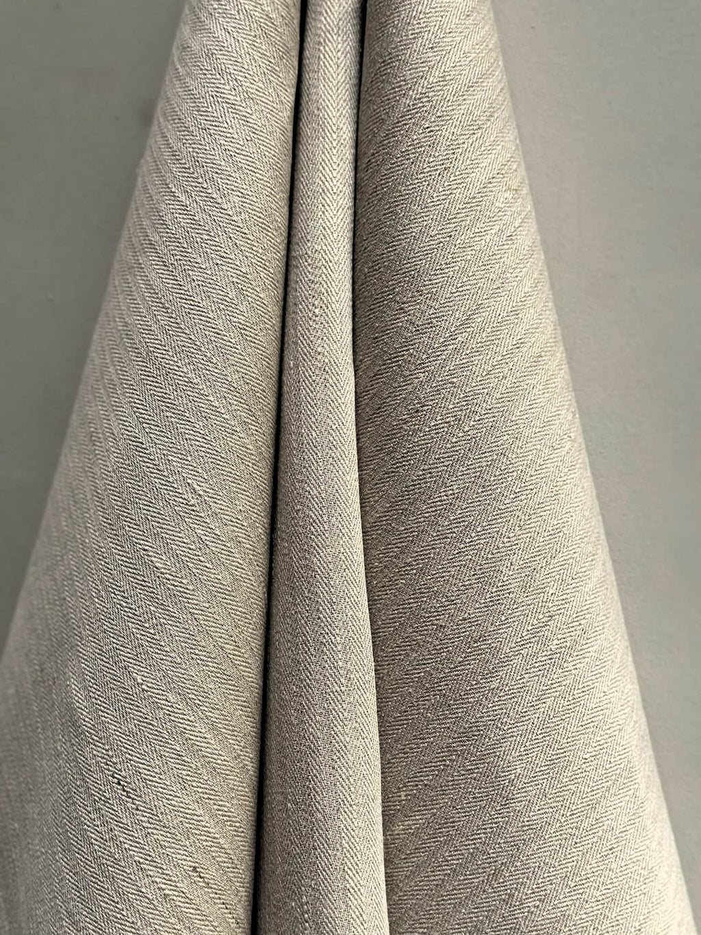 Hampa herringbone weave hemp fabric texture detail in natural